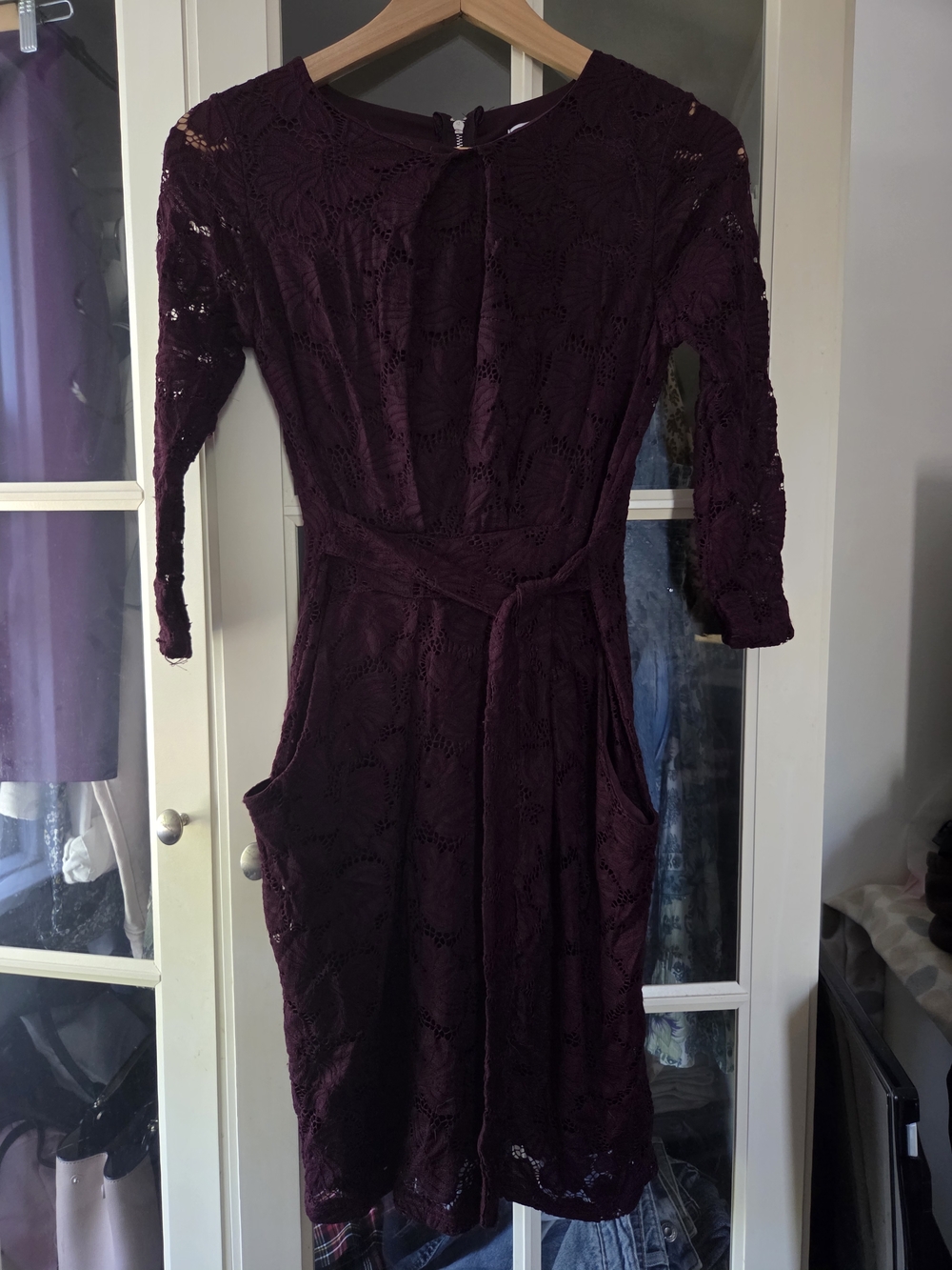 Women's Long Sleeve Lace Midi Dress — Plum